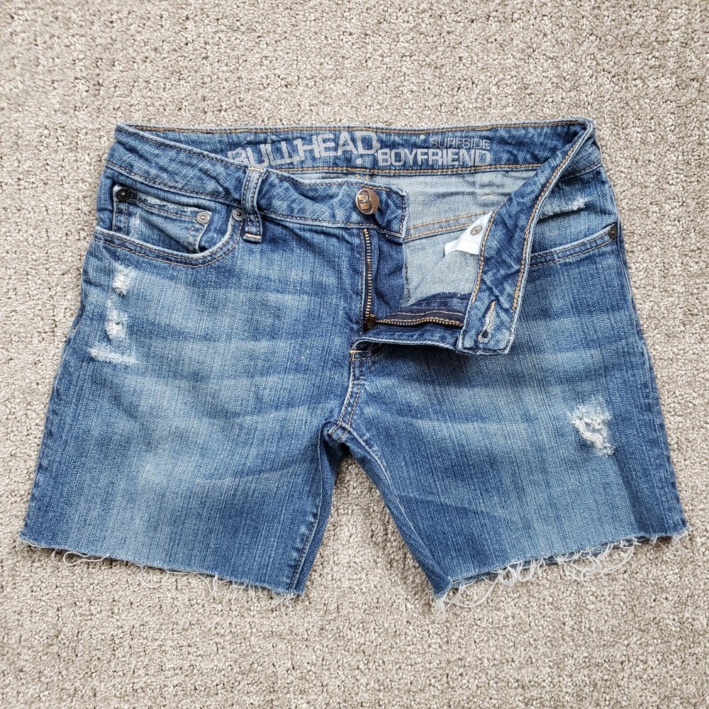 Bullhead Denim Shorts Womens 0 Blue Surfside Boyfriend Cut Off Distressed Y2K